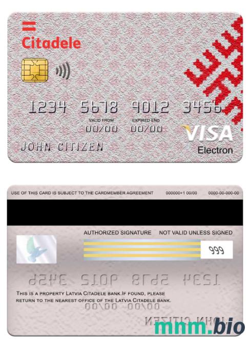 Latvia Citadele bank visa electron karta przykład w formacie PSD